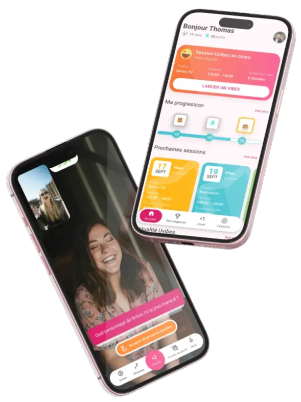 Interface de l'application Uvibes, exemple concret de la stratégie de contenu digital mise en place dans ce cas d'étude.