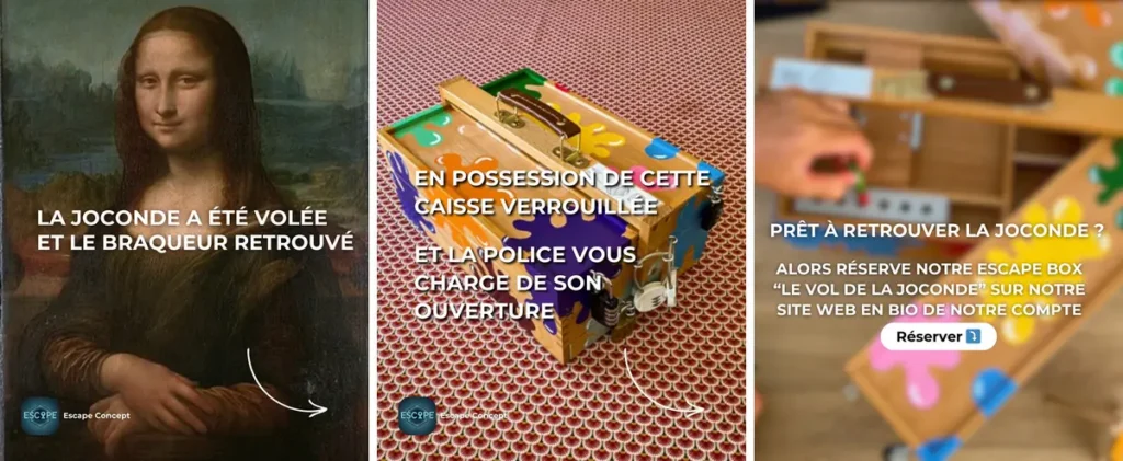 Carrousel Instagram d'Escape Concept « Le vol de la Joconde », publié le 19 octobre 2025